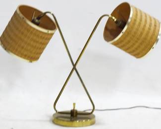 221 - Gerald Thurston Brass Crossed Sword Lamp 20" Dual Shade You are buying a used as-is electric/electronic item. We do not guarantee all components are present, and if it is not expressly stated, it is untested.