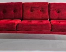 9226 - Fabulous Tubular Chrome Sling Sofa Beautiful red button tuft upholstery Sherwood Corp 29 x 73 x 30 missing 1 cap on chrome