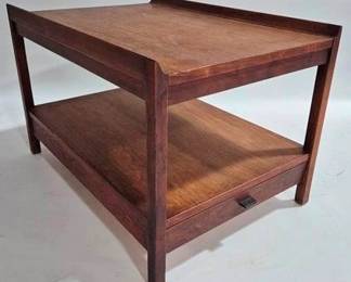 9237 - Mid-Century Walnut Lip Edge 2 Tier Table with drawer 20 x 30 x 21