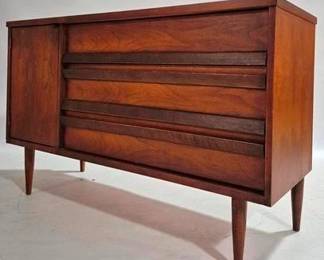 9278 - Walnut Mid-Century Credenza, 1 Door, 3 Drawer 30 x 48 x 18