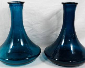 628 - Pair Blue Art Glass Vases 11"
