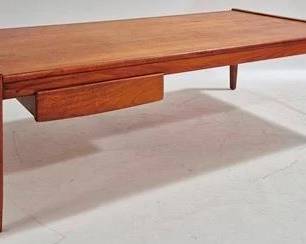 9287 - Erwin-Lambeth MCM Walnut Coffee Table with drawer 16 x 54 x 28