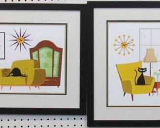 9022 - SET OF 2 CATS ON FURNITURE 14.5 X 16.5