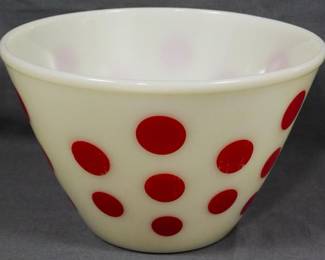672 - Fire King Red Polka Dot Bowl 6x9.5"