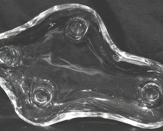 504 - Pipsan Saarinen Swanson Candleholder Bowl Eva Lisa design for Tiffin glass floating bowl candleholder has flake on outside edge - see photo 1.5x14x9