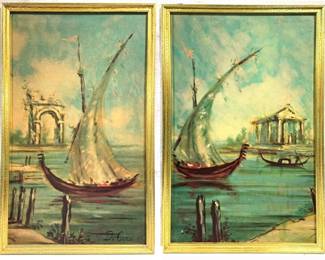 4005 - Pair of Framed Ship Art by DeCorsi - 20" x 32"