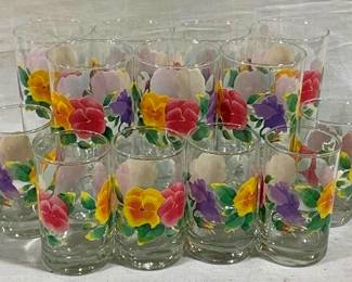9346 - 13 Vintage Floral Glasses 6" & 4"