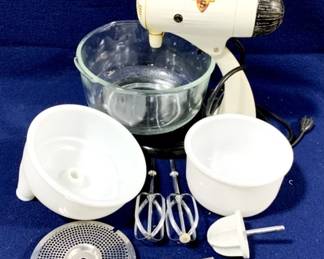 4242 - Sunbeam Mixmaster Mixer with Attachments You are buying a used as-is electric/electronic item. We do not guarantee all components are present, and if it is not expressly stated, it is untested.