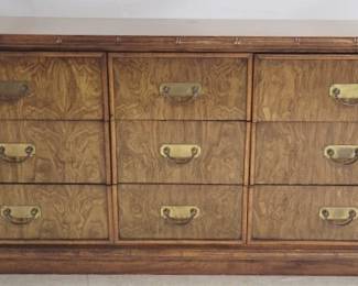 6004 - Campaign 9-Drawer Vintage Dresser, Brass Trim 30 x 64 x 19