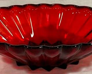 9368 - Anchor Hocking Ruby Red Oval Bowl 3.5 x 12 x 8