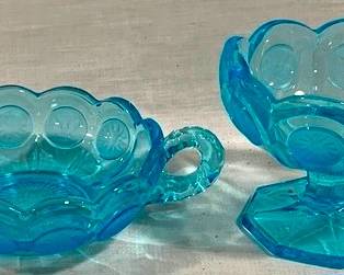 9342 - 2 Fostoria Coin Blue Dishes 4 x 4.5 & 5.5" nappy
