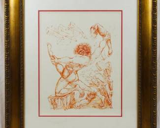 1512 - Fabrizio Clerici 1967 Book Plate Sketch From Orlando Furioso 27x23