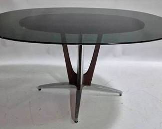 9263 - Vintage Oval Chrome & Smokey Glass Dining Table 27.5 x 60 x 42
