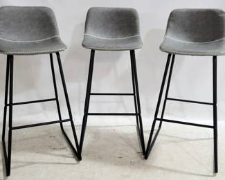 6036 - Set of 3 Modern Baseball Stitch Barstools 39 x 17 x 21 Seat Height - 30.5"