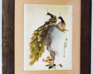 623 - Framed Oriental Peacock Print 21x25