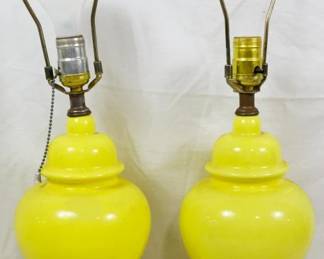 468 - Vintage Pair Yellow Jar Lamps 21" You are buying a used as-is electric/electronic item. We do not guarantee all components are present, and if it is not expressly stated, it is untested.