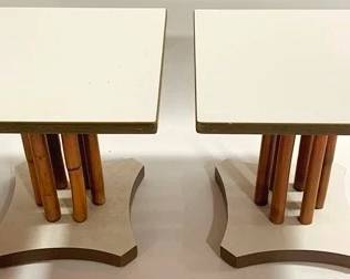 9205 - Pair MCM White Laminate Top End Tables 16 x 16 x 16