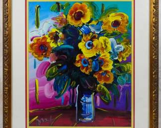 1555 - Peter Max Framed Giclee of Flowers 28x24