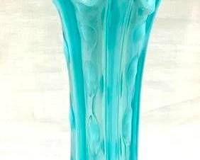 3516 - Blue Opalescent Swung Glass Vase - 12" Tall