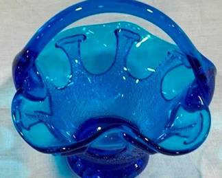 9338 - Blue Glass Basket 5 x 6 x 6