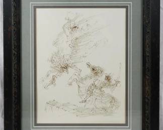 1524 - Fabrizio Clerici 1967 Book Plate Sketch From Orlando Furioso 24.5x20.5