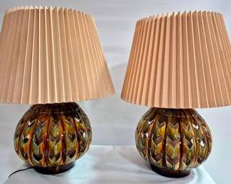 9216 - Fantastic Pair Mid-Century Chevron Cut Lamps 30" Tall You are buying a used as-is electric/electronic item. We do not guarantee all components are present, and if it is not expressly stated, it is untested.