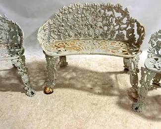 9194 - Victorian Vintage 3pc Grapevine Outdoor Set bench 30 x 38 x 16 chairs 28 x 23 x 20