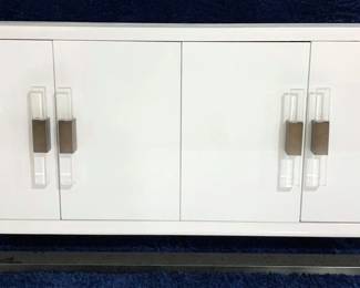 4355 - Marble Top 4 Door Credenza, Mixed Wood Hues 31 x 70 x 19