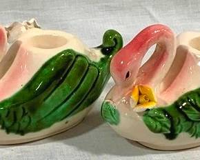 9390 - Pair Vintage Swan Candlesticks 5 x 2