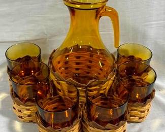 9337 - Vintage Amber 7 pc Lemonade Set 11" pitcher, 4" glasses