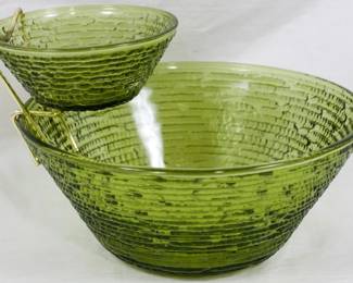 460 - Anchor Hocking Soreno Green Chip & Dip Set 4x8.5"