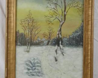 1447 - Antique Oil on Canvas under glass - 40 x 18
