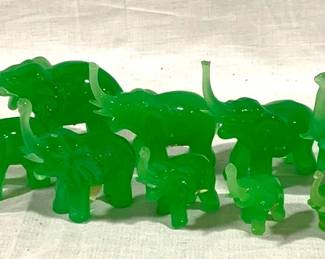 3512 - Set of 9 Jade Glass Elephants