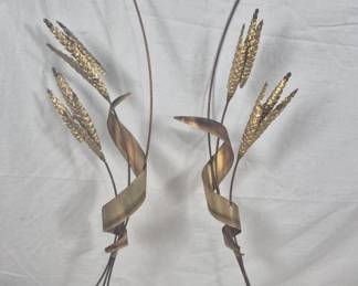 4025 - Pair Mid-Century Wheat Metal Wall Decor 35"