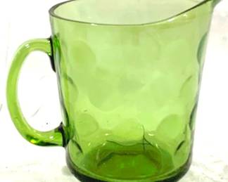 9878 - Hazel Atlas Green Glass Pitcher - 7" x 7"