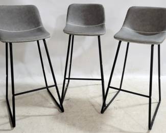 6035 - Set of 3 Modern Baseball Stitch Barstools missing bars from frames 39 x 17 x 21 - seat height - 30.5"