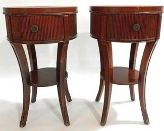 9204 - Pair Hollywood Regency 1 Drawer Round Stands Mahogany 29 x 17