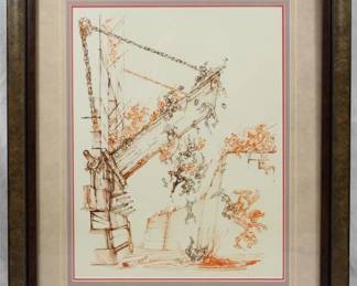 1554 - Fabrizio Clerici 1967 Book Plate Sketch From Orlando Furioso 22.5x19