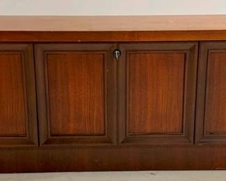 4311 - Mid Century Stanley 4-drawer Offset Desk 31 x 46 x 18 as is - top left 2 drawers have loss behind handles