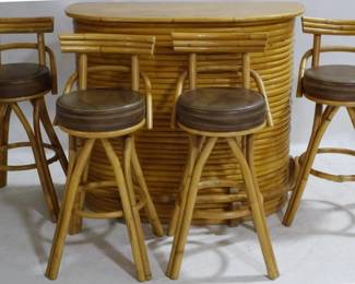 371 - Vintage Paul Frankl 5 Piece Bar Set Bar 42x49x25 Barstools 39x19x19 bar top does show wear from use