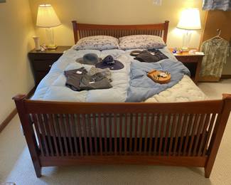 Wood Queen Bedframe, Queen Mattress and Box Spring
