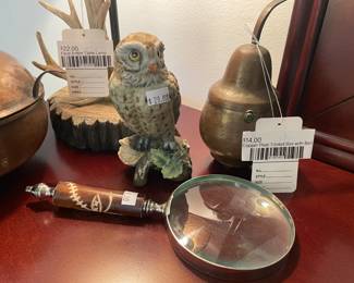 Copper Pear Trinket Box with Bell, Magnifying Glass