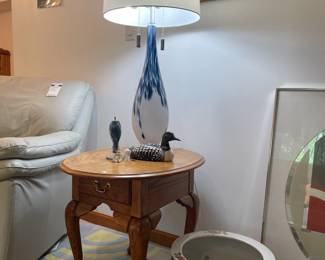 Chinese Fish Bowl, Side Table, Medallion Lighting Glass Lamp