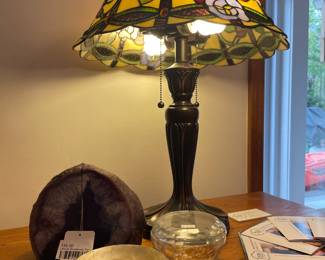 Geode Bookends Pair, Floral Stained Glass Table Lamp