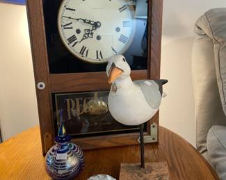 Side Table, Paperweights, Clock