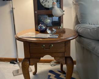 Side Table, Paperweights, Clock