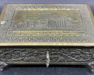 Signed Vntg Bronze Jewelry Casket / Keepsake Box