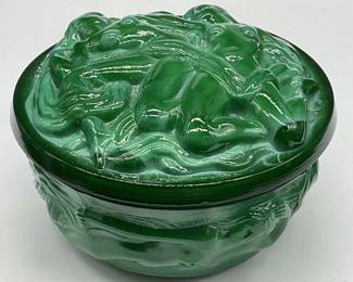 139: Vntg Art Nouveau Malachite Art Glass Trinket Box