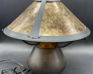 106: Beanpot Style Metal Table Lamp W/ Lampshade Mexico