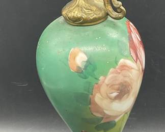 Antique Hand Painted Glass & Metalwork Ewer
